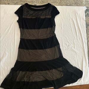 R&M Richards Black and Tan Mesh Striped Dress